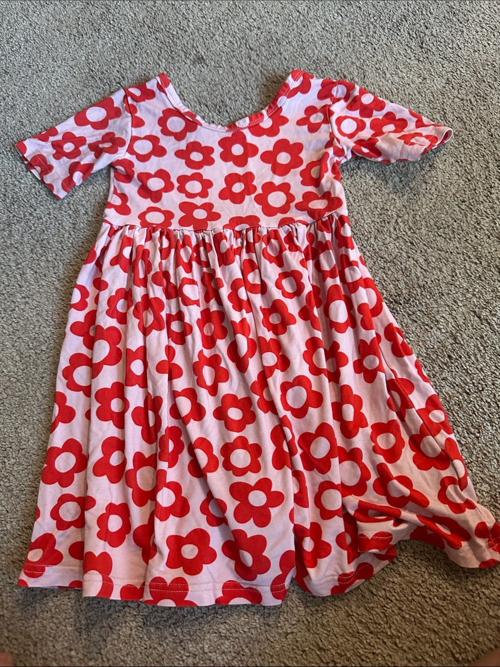 Girls Pink Dress with Red Floral Pattern - Casual Play Dress